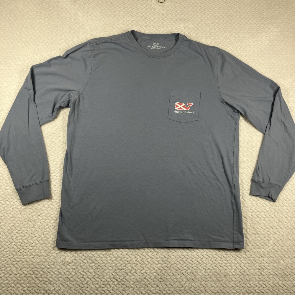 Vineyard Vines Men's Fishing Nautical Print Pocket Long Sleeve Tee‎ Large